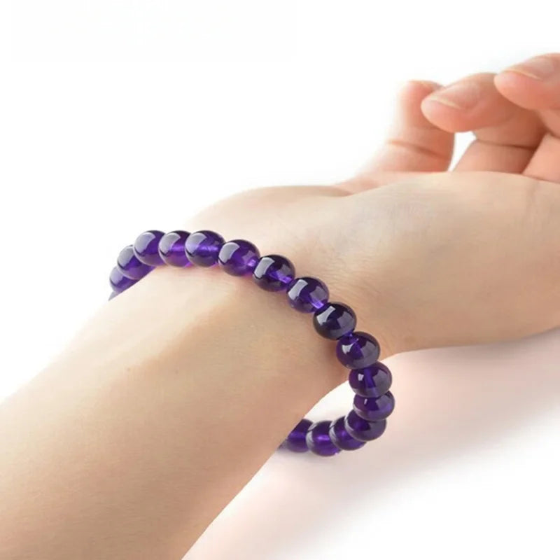 Handmade Amethyst Beaded Bracelet - Boho Style Crystal Jewelry for Women, Stretchable Design Fit Most Wrists, Trendy Daily Ornam
