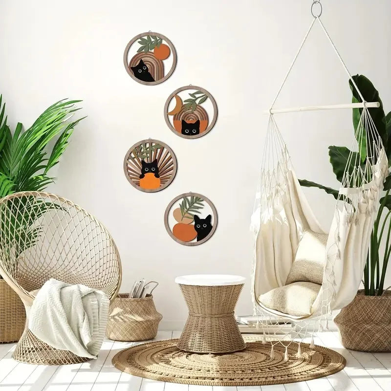 Hemasa 4Pcs Wall Art decor, Bohemian wall hanging sculpture, Hollowed-out Design for living room, bedroom, country courtyard
