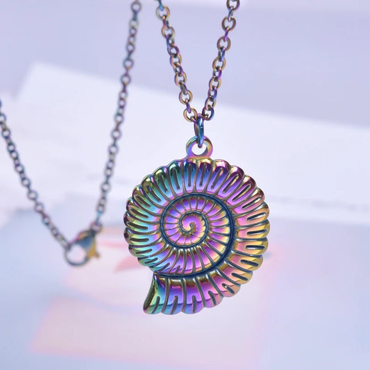 Fashion Conch Round Coil Thread Necklace For Women Stainless Steel Pendant Trendy Rainbow Collar Long Chain Choker  Jewelry