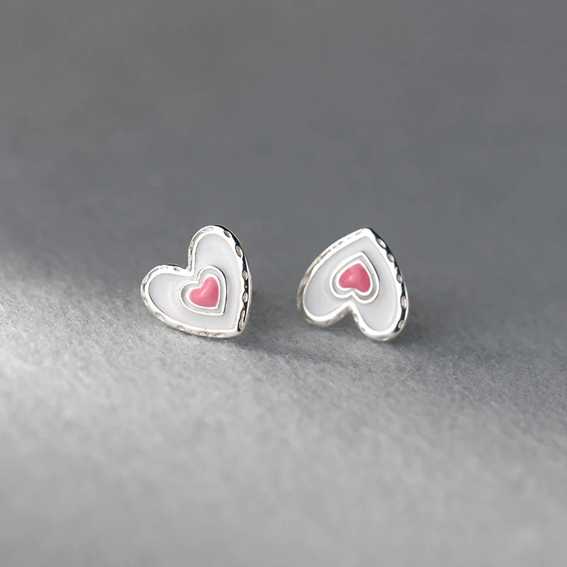 MODIAN Genuine 925 Sterling Silver Cute Layering Heart Stud Earrings For Women 4 Color Delicate Enamel Ear Studs Fine Jewelry