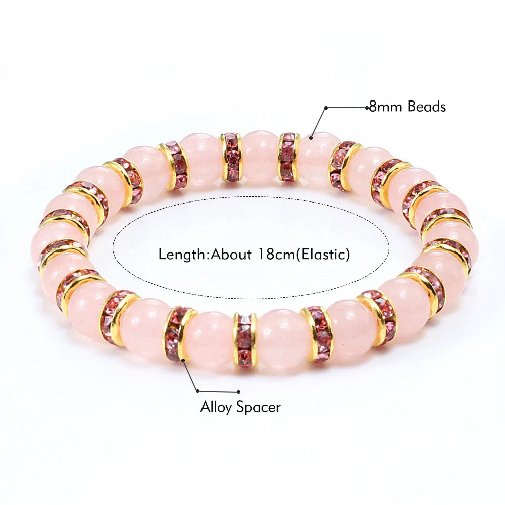 Hemasa Natural Stone Beads Stretchable Bracelet  / Pink Crystal Stone For Women