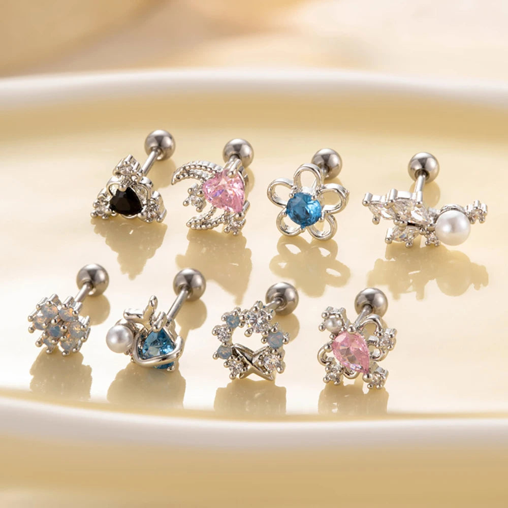 Gold Diasy Zirconia Earrings For Women Copper Inlaid Rhinestone Stud