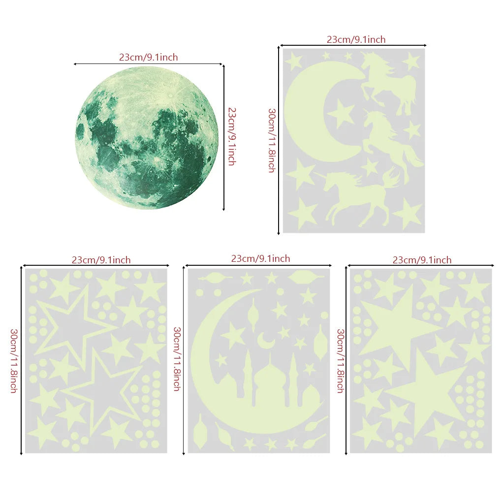 Tejesa Luminous Moon and Stars Wall Stickers for Kids Room /Baby Nursery /Home Decoration