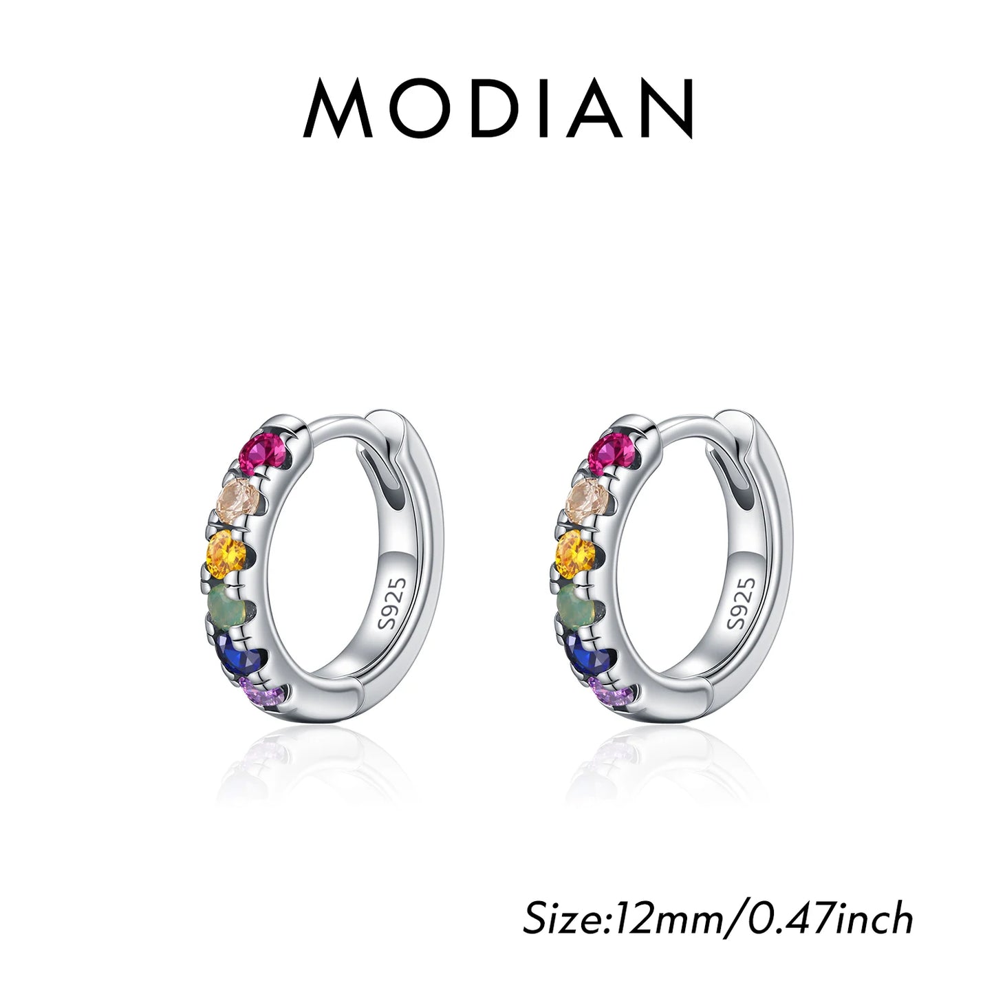 MODIAN 3 Sizes Colorful Ear Buckle 925 Sterling Silver Trendy Stackable Round Zirconia Hoop Earrings For Women Fine Jewelry