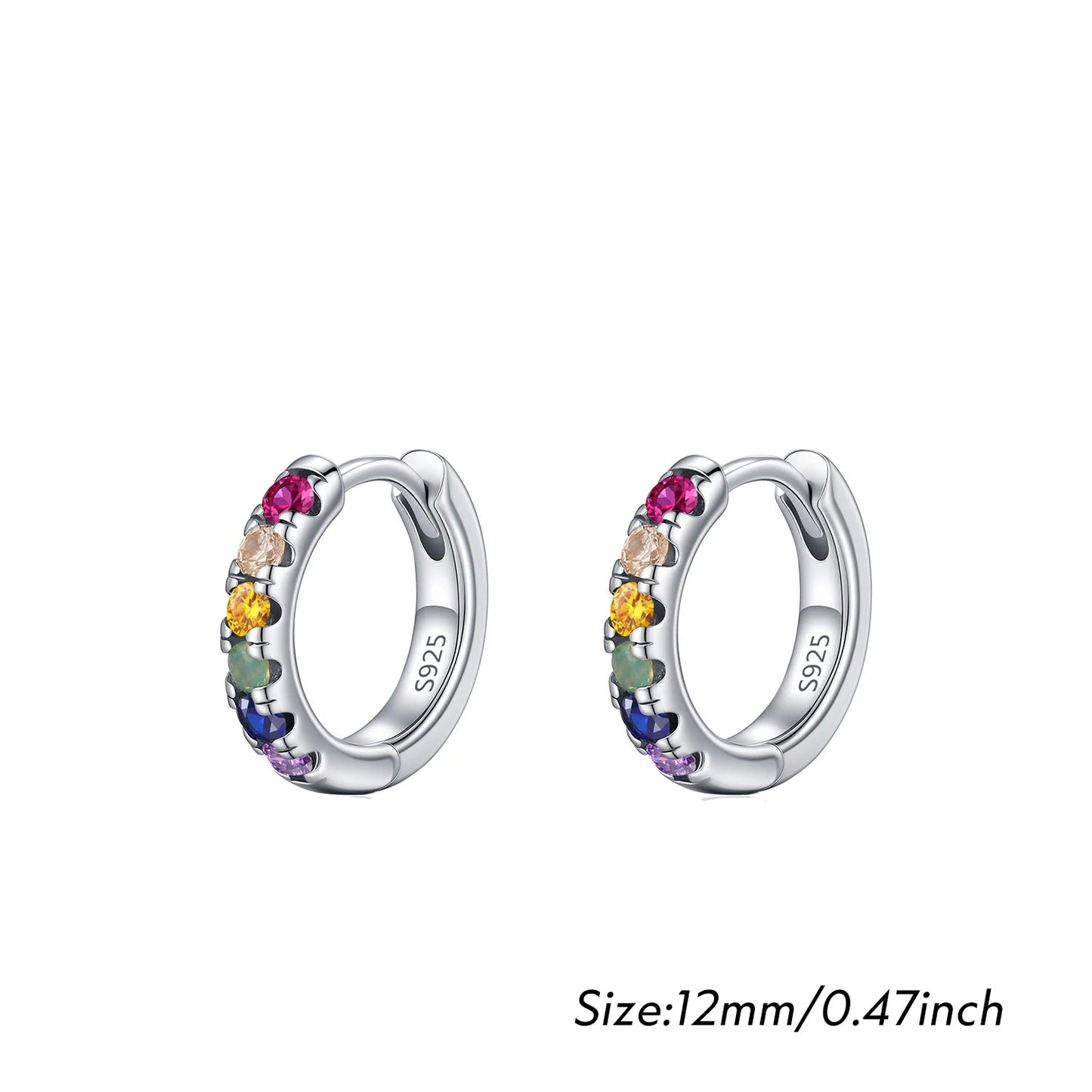 Tejesa 3 Sizes Colorful Ear Buckle 925 Sterling Silver Trendy Stackable Round Zirconia Hoop Earrings For Women
