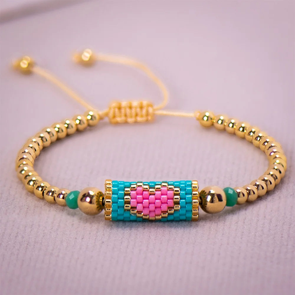 Hemasa Miyuki Bead Bracelet Boho Style Woven Adjustable Thread  For Women Jewelry Heart Ladies Accessory Birthday Gifts Party 2023 New