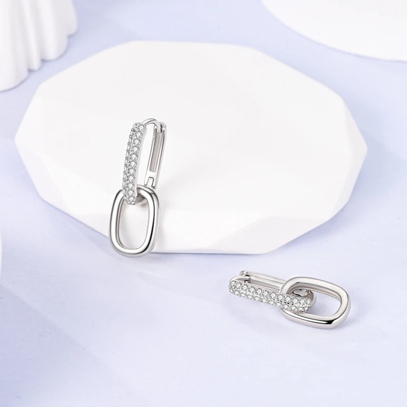 Gorgeous 925 Sterling Silver Shining U-shaped Double Ring Closet Pavé Asymmetric Women's Elegant Jewelry Accessories