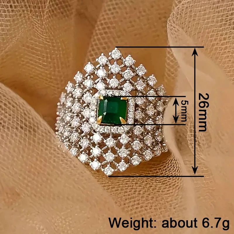 Huitan Sparkling Women Ring Inlaid Green CZ Hollow Design Fashion Wedding Elegant Lady Anniversary Accessories Jewelry Gift