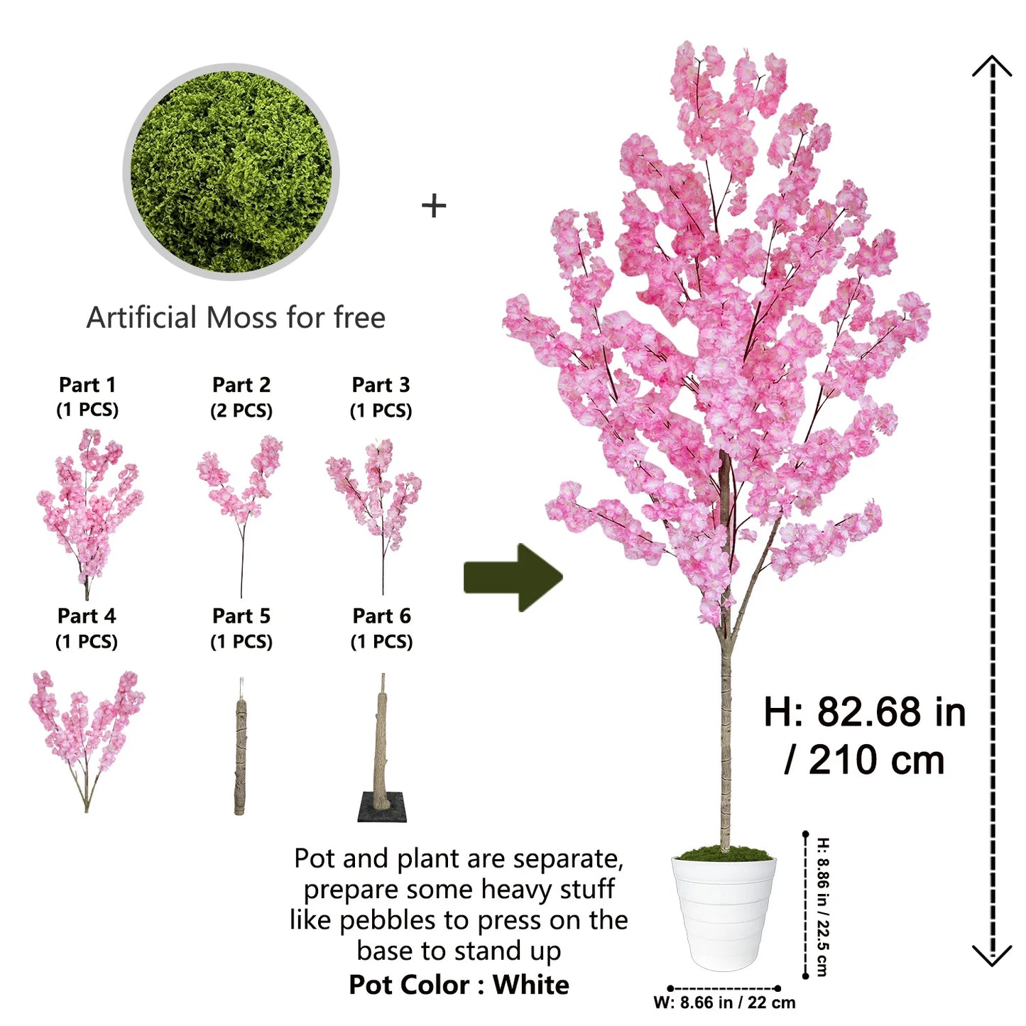 Tejesa 160-210CM Artificial cherry blossom tree plant Indoor outdoor Ornament fake plant for home wedding party living room decoration