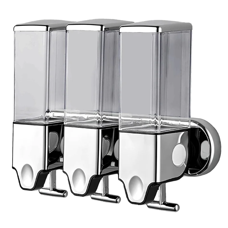 Hemasa 3In1 Chamber Wall Mounted Bathroom Shower Pump Dispenser And Organizer,Holds Shampoo, Shower Gel, For Bathroom Hotel