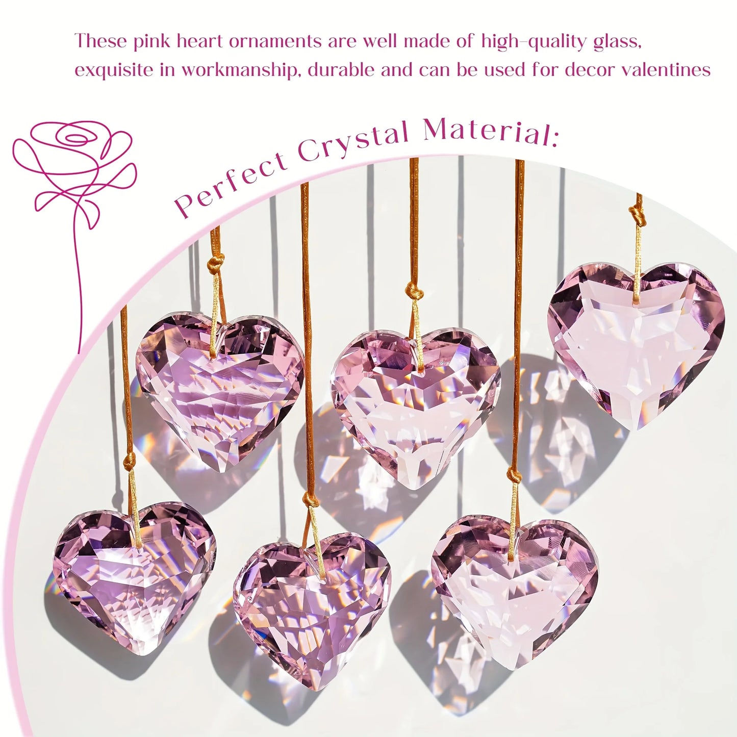 Tejesa 6-piece pink heart-shaped crystal decorations Valentine's Day heart-shaped decorations rainbow hanging crystal ornaments, for wi