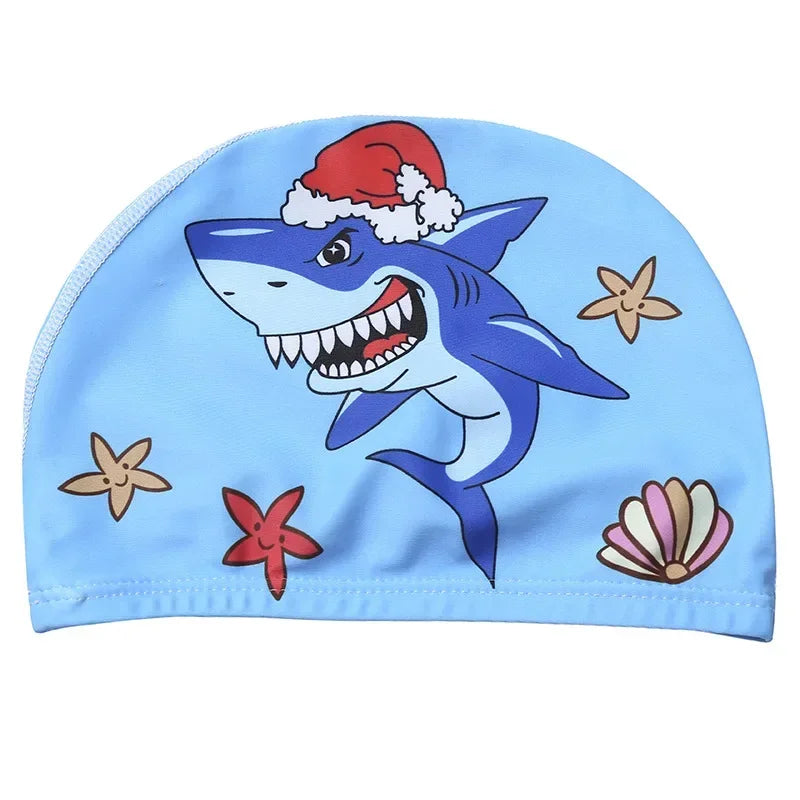 Hemasa Swimming Cap for Children Elastic Fabric Cute Cartoon for Long Hair Lovely Kids Protect Ears Swim Pool Hat for Boys Girls Swim