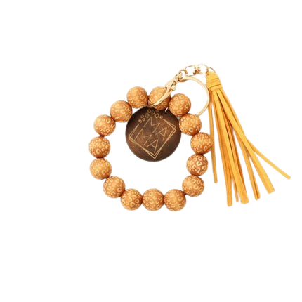 Hemasa Silicon Beads MAMA Monogram Wood Blank Wooden Disc Bracelet Tassel Keychain Wristlet Gift for Her Key Ring