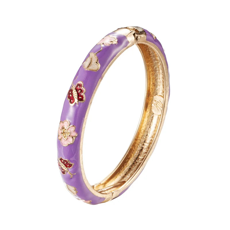 Cloisonne Bangles For Women Bracelets On Hand Lady Girls Solid Enamel Bangle Cute Women's Bracelet Jewelry Gift Butterfly Design