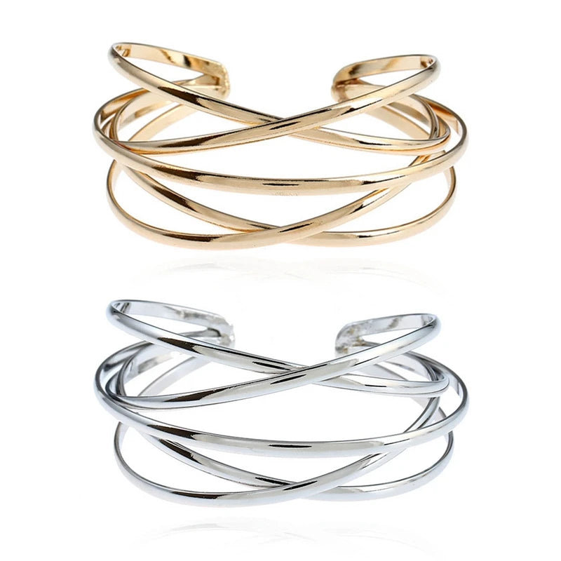 Hemasa Punk Hollow Alloy Bangles For Women Gold Silver Color Cuff Bracelet Open Adjustable