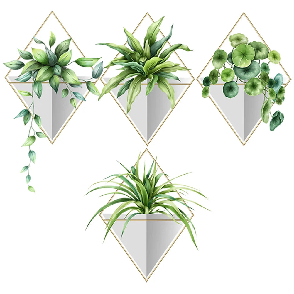 Hemasa Bathroom Decorations Plants Wall Decals Potted Plants Wall Stickers Green Leaves Wall Posters Bonsai Wall Art Murals