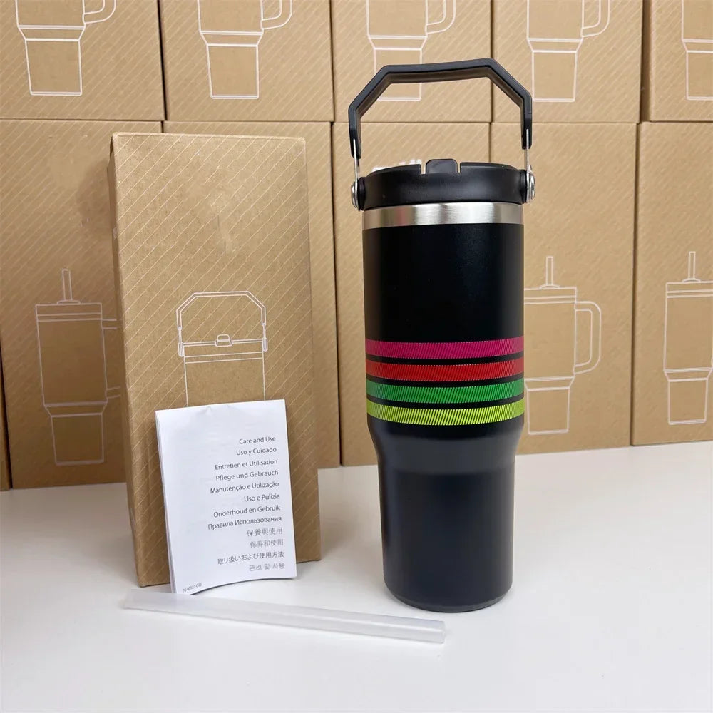 For Stanley 30oz Tumbler With Handle Leopard Tumbler With Straw Lids Stainless Steel Coffee Termos Cup Car Mugs Vacuum Cup
