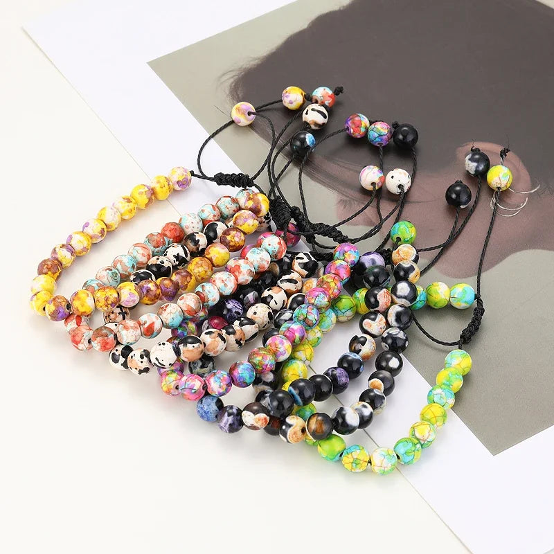 Hemasa Natural Lava Stone Black Stone Tiger Eye Beads Bracelet Adjustable Braided Rope Bracelet Men /Women