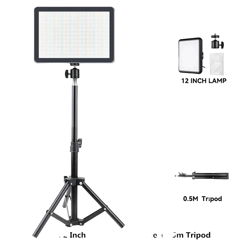 Tejesa 8/12 Inch LED Photography Video Panel Light Photo Studio Lighting Kit For Shoot Live Streaming Youbube With Tripod Stand