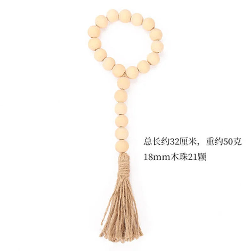 DIY Wooden Home Decoration Handmade Garland With Jute Rustic Tassel Wood Bead Garlands For Rattan Macrame Wall Hanging Boho Gift