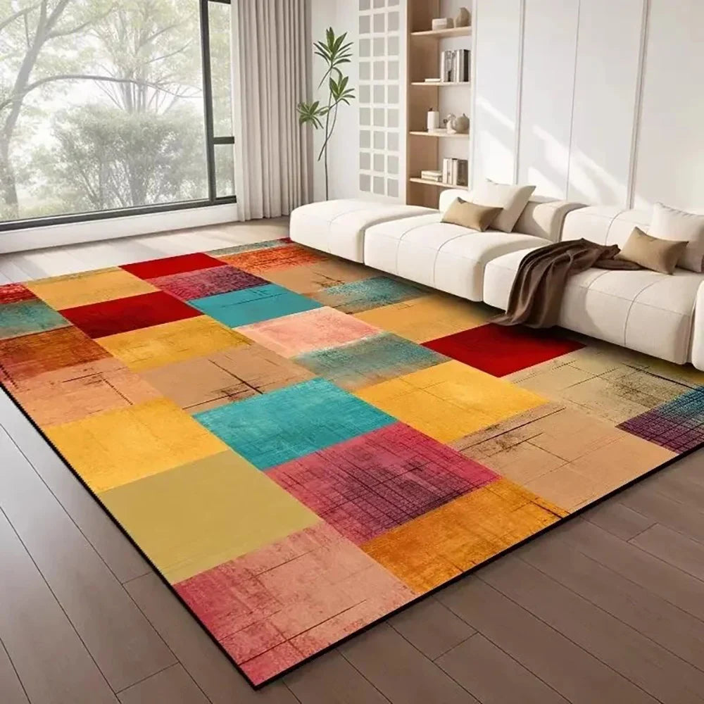Tejesa  Large Flannel Rug Luxury Plaid Non-Slip Living Room Bedroom Mat Stain Resistant Washable Bedside Home Decor Rug