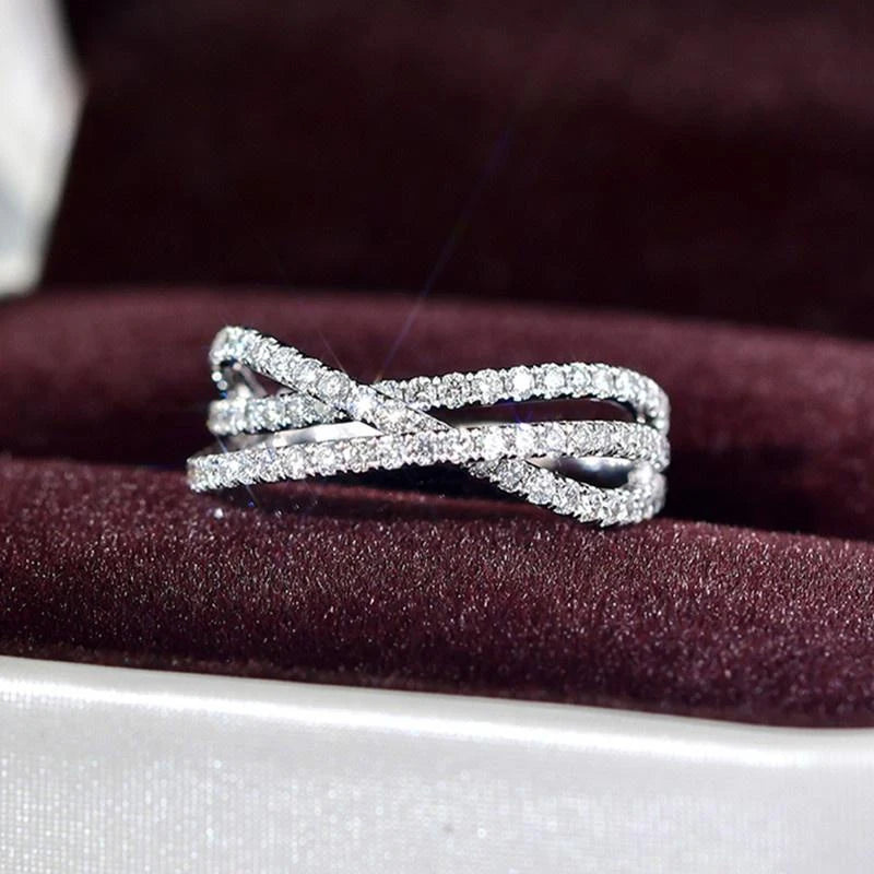 Huitan Chic Cross Ring with Cubic Zirconia Silver Color Women Accessories for Wedding Engagement Party Luxury Fashion Jewelry