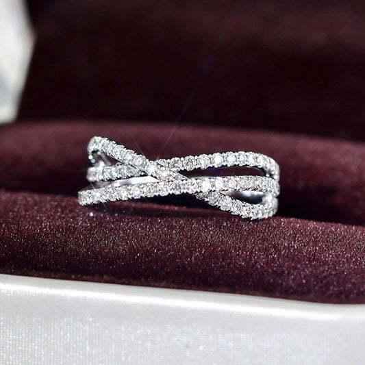 Huitan Chic Cross Ring with Cubic Zirconia Silver Color Women Accessories for Wedding Engagement Party Luxury Fashion Jewelry