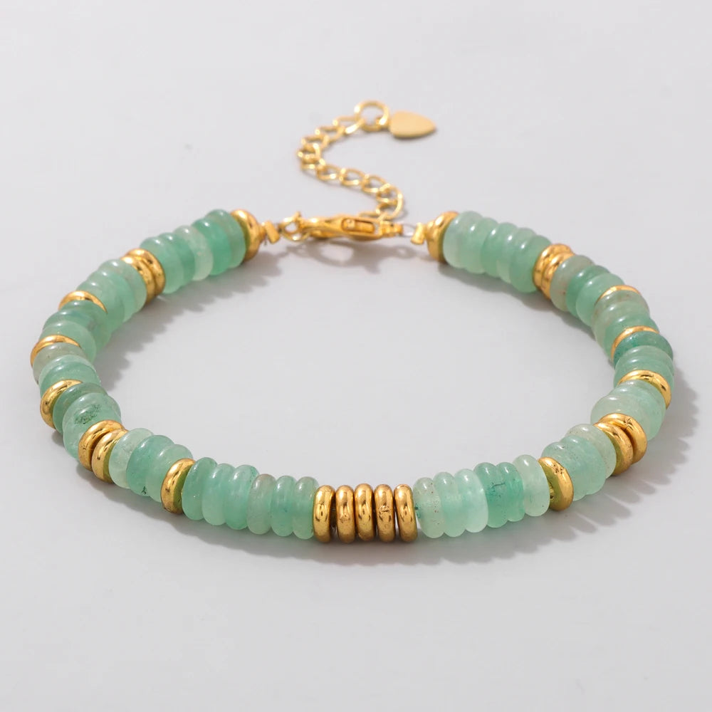 Tejesa Rondelle Natural Stone Flat Beads Bracelets For Women Men /Green Aventurine Lapis Lazuli Indian Agates Chain Bracelet Jewelry