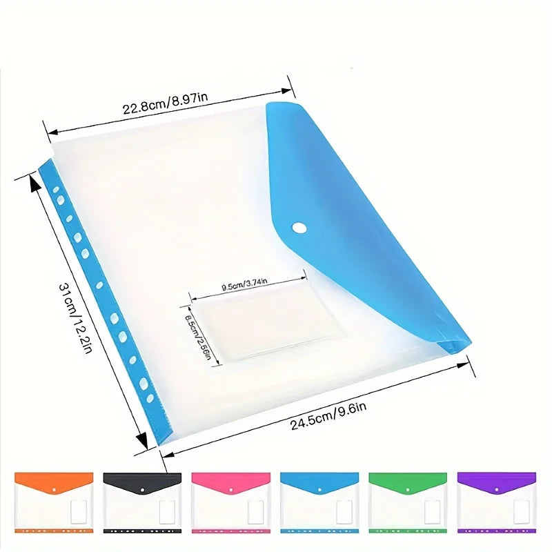 Hemasa 6pcs of 6 color 11-hole horizontal file bag, file folder expansion bag is 2/3/4 ring file bag, A4 snap button file bag