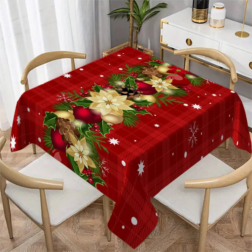 Tejesa Christmas Holly Berry Rectangle Tablecloth/ Holiday Party Decor Reusable Tablecloth for Table