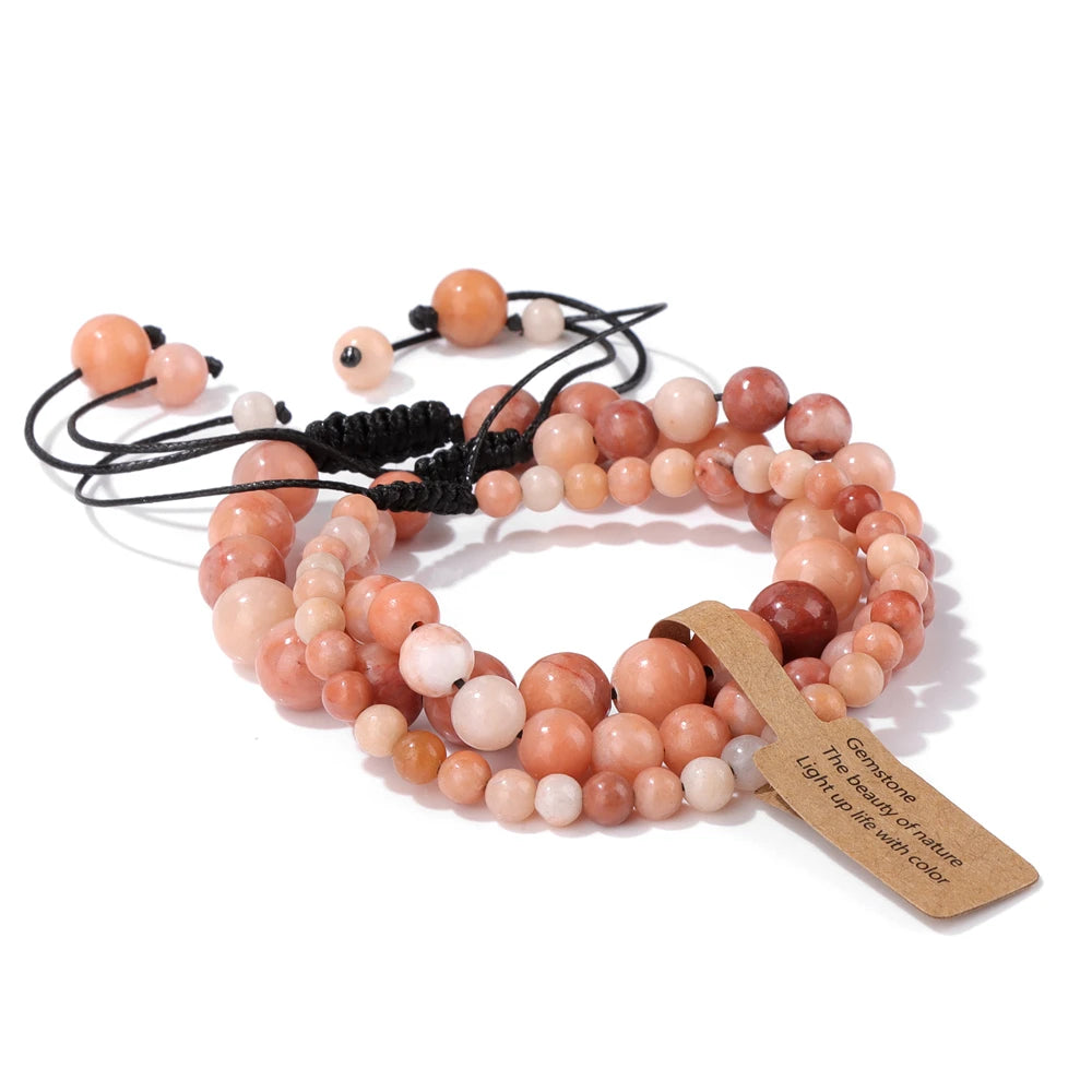 Tejesa  3pcs  Amazonite Bracelets for Women Men 4/6/8mm Beads Braided Bracelet Handmade Adjustable Wristbands Jewelry