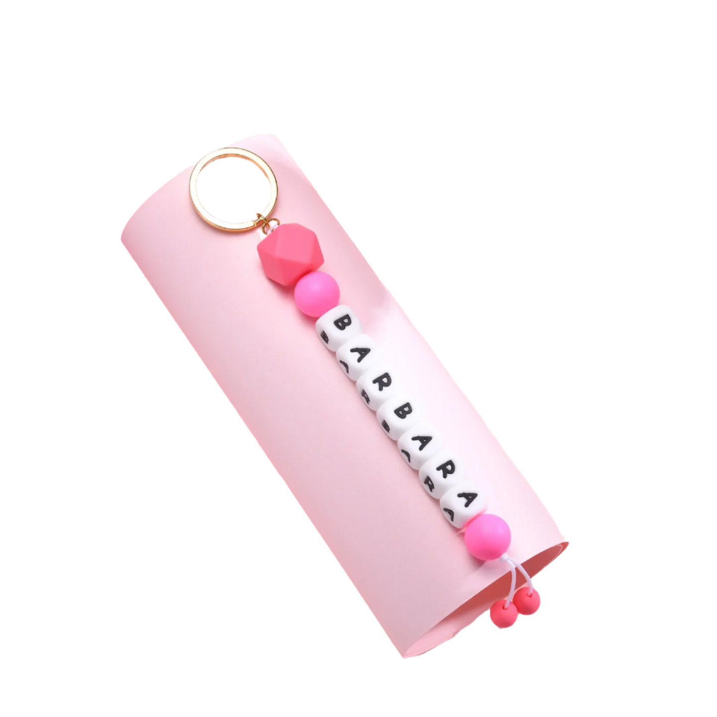 Hemasa Personalized 2-8 Letters Name Leopard Silicone Bead Keychain/ Fashion Bag Pendant Charm