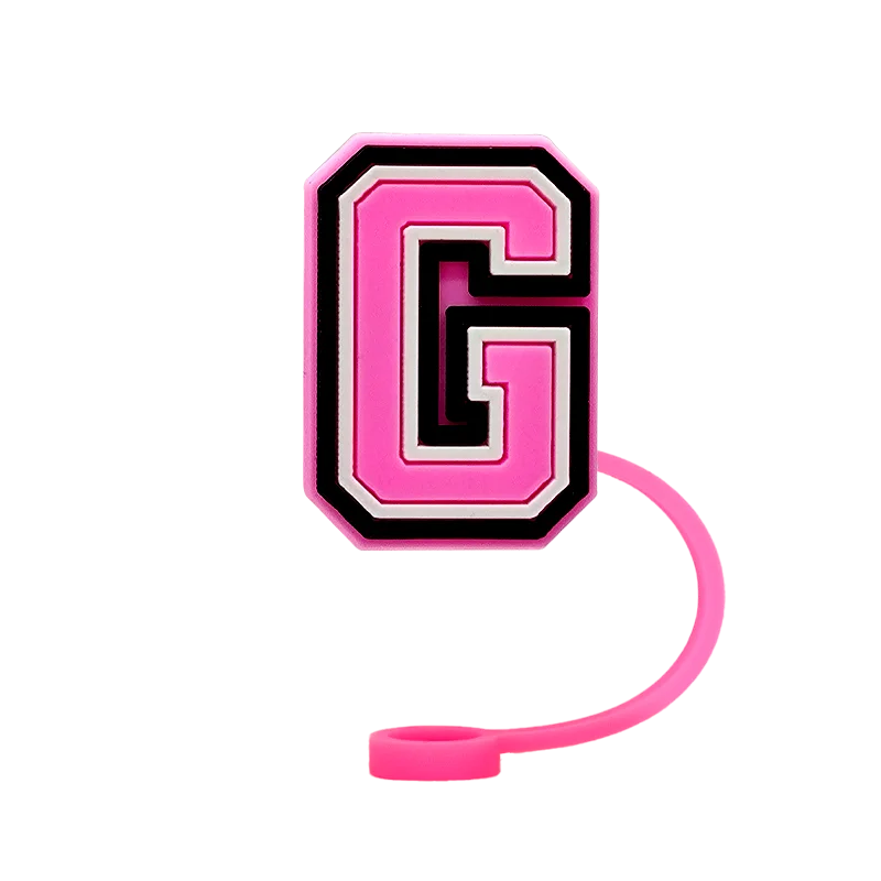 10mm Pink Letter Straw Cover Caps 1PCS Accessories For Cups,Soft Silicone Alphabet Straw Topper Drinkware,Dustproof Straw Caps