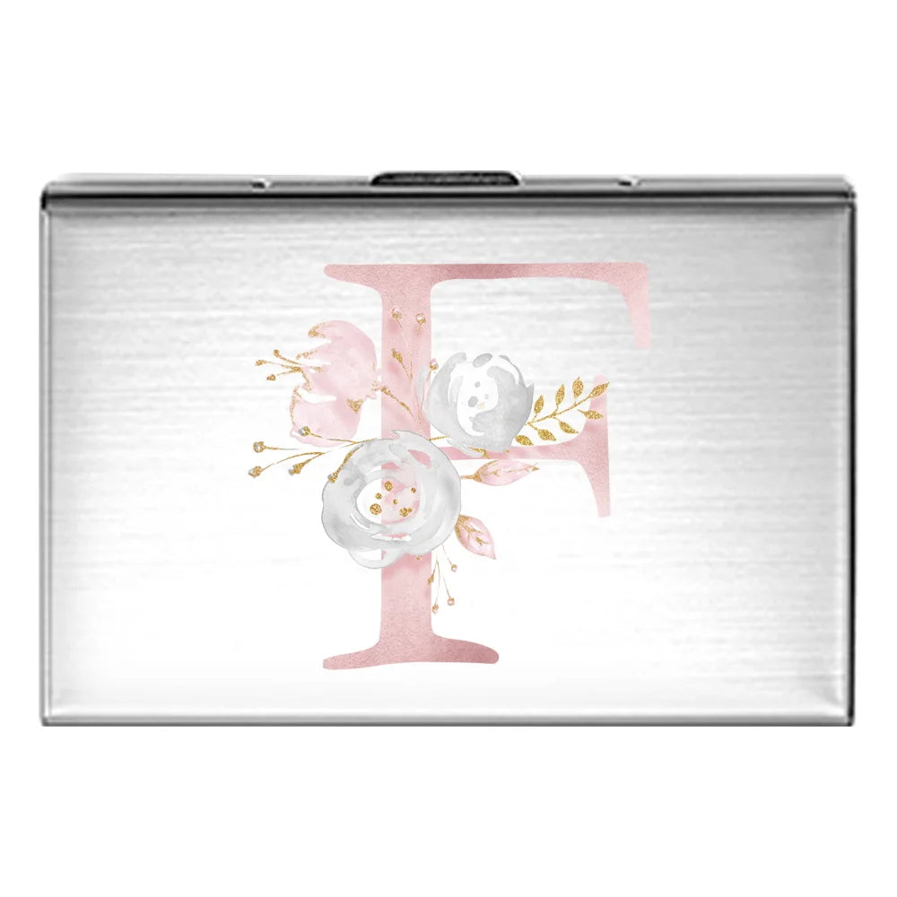 Tejesa Metal Business Card Holder - Slim Pocket Business Card Case for Unisex /Stainless Steel IC Cards /Pink Flower Print Series