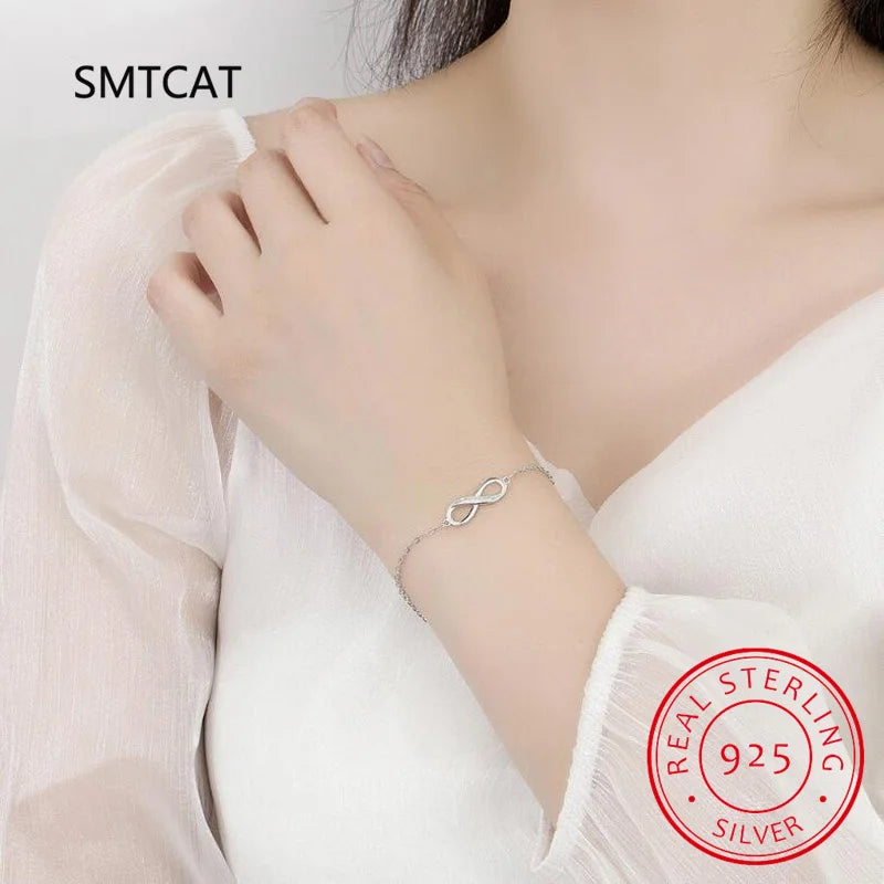 Hemasa 925 Sterling Silver Romantic Infinite Love Zirconia Link Chain Bracelet For Women