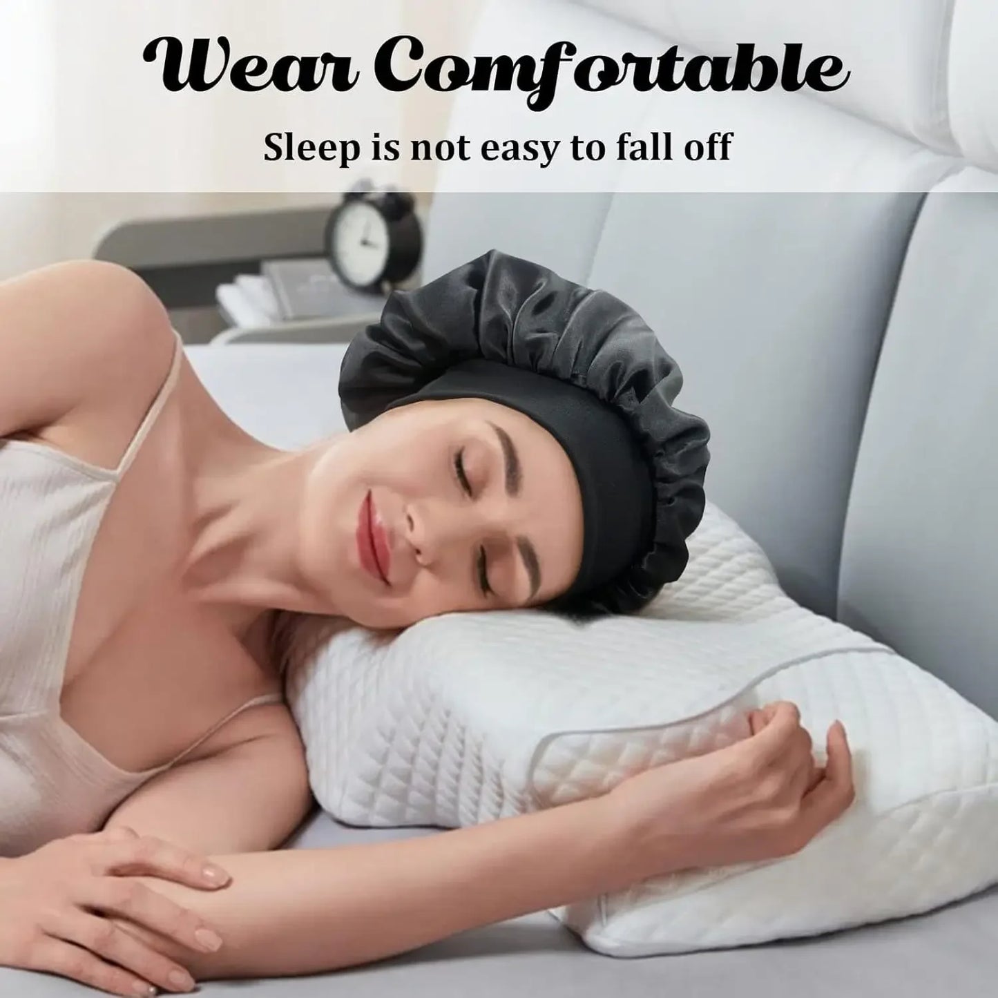 Hemasa Women Satin Bonnet Hair Bonnet for Sleeping Hair Care Silk Bonnets Solid Wide-brimmed Sleeping Hat with Elastic Soft Band
