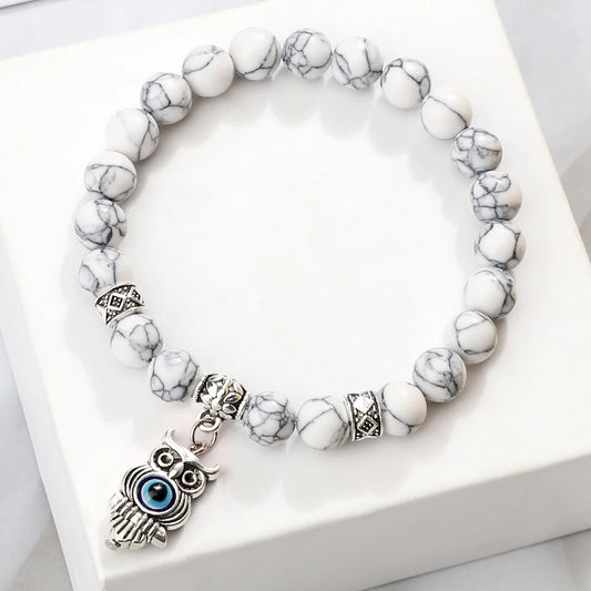 6 8mm Chakra Beads Men Bracelets Charm Owl Evil Eye Pendant Classic Tiger Eye Stone Agate Quartz Malachite Women Yoga Jewelry