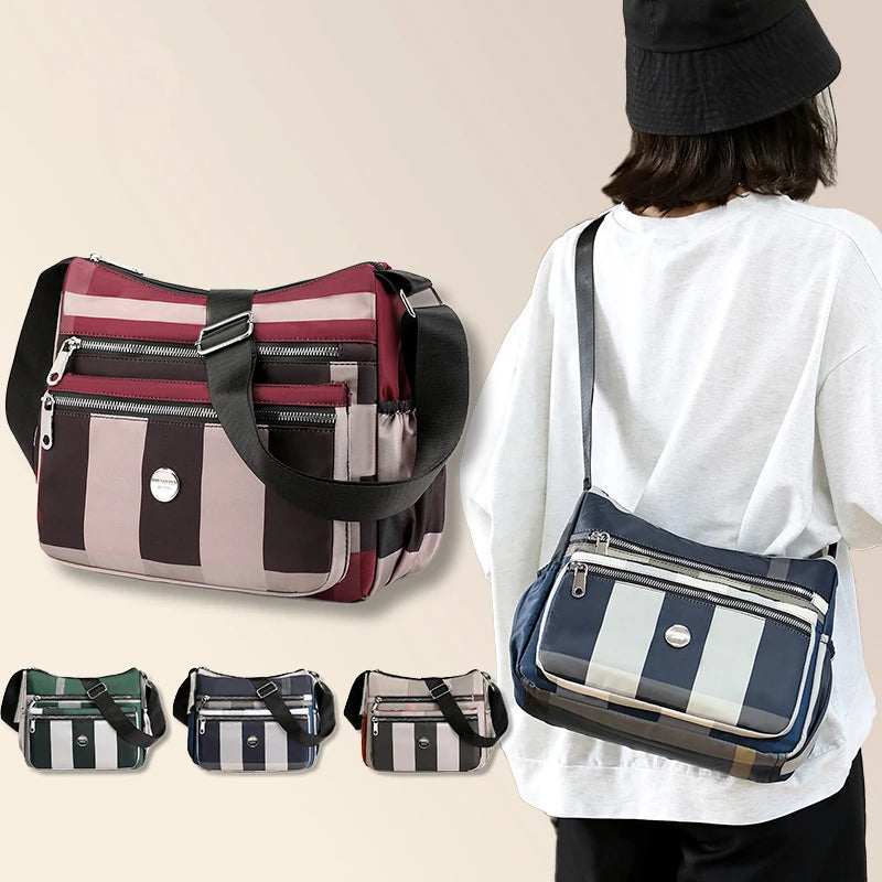 Stripes Shoulder Bags for Women Waterproof Crossbody Casual Multifunction Shopping Large Capacity Messenger Bag Female Pocket