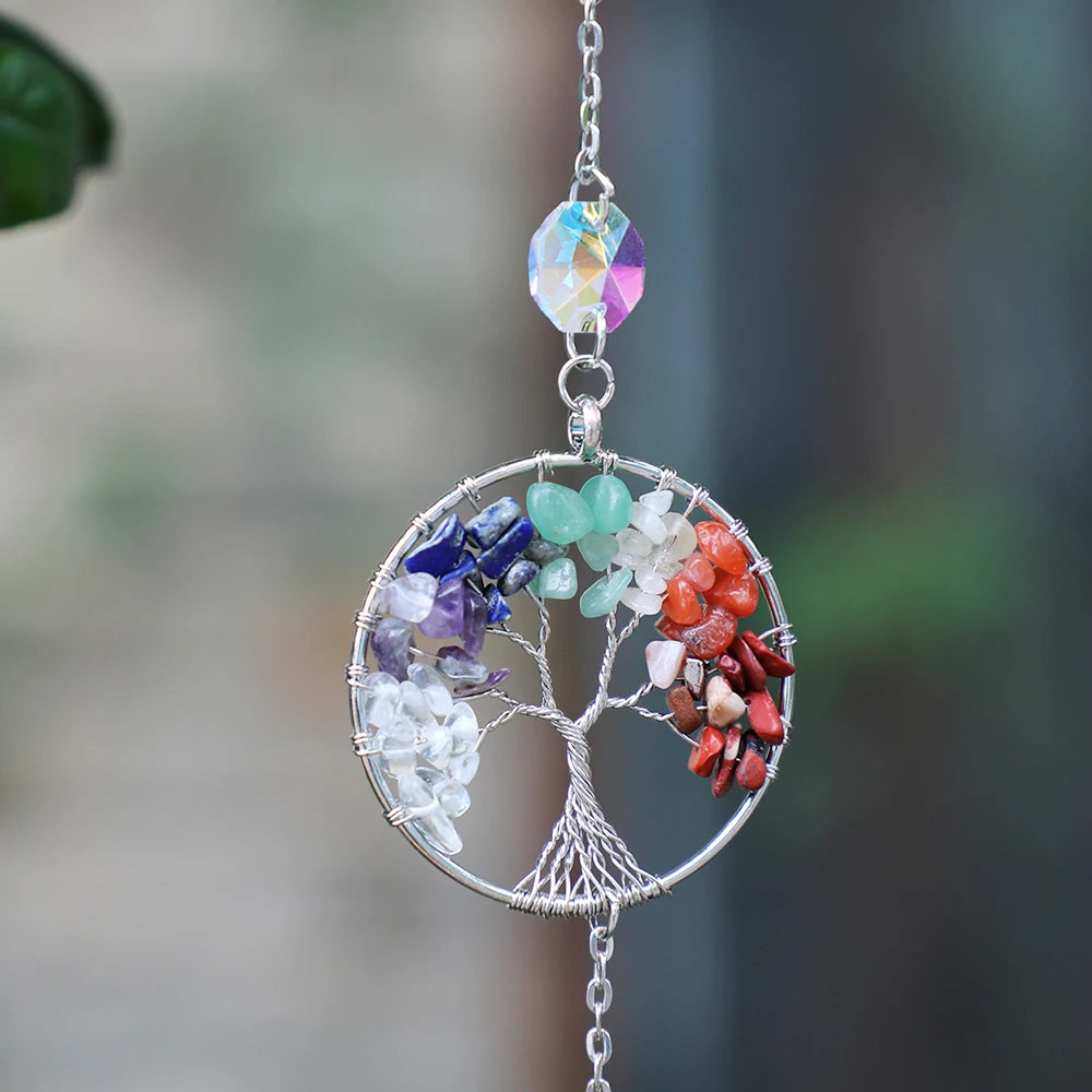 Hemasa  Chakra Crystals Tree of Life Suncatcher Healing Rainbow Crystal Sun Catchers Hanging Ornament for Windows Home Garden Decor