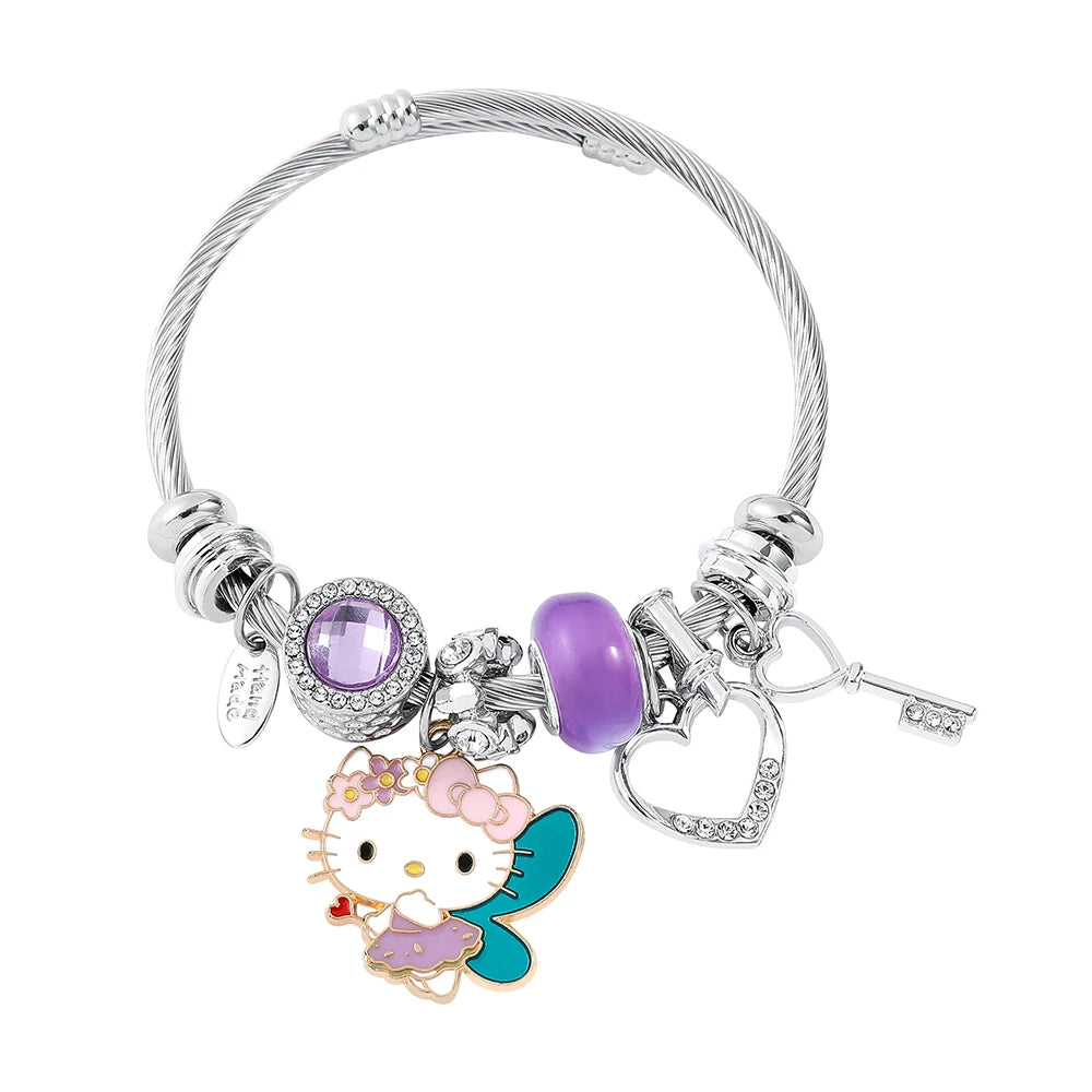 Sanrio Cartoon Charms Bracelets Kawaii Hello Kitty Beads Pendant Hand Chains Cute Bangle Jewelry Accessories Gifts for Girls