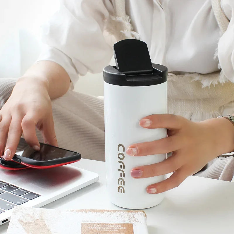 Hemasa Stainless Steel Coffee Mug with Lid /Thermal Cup for Water Cafe Travel Drinkware Insulated Water Bottle 400ml