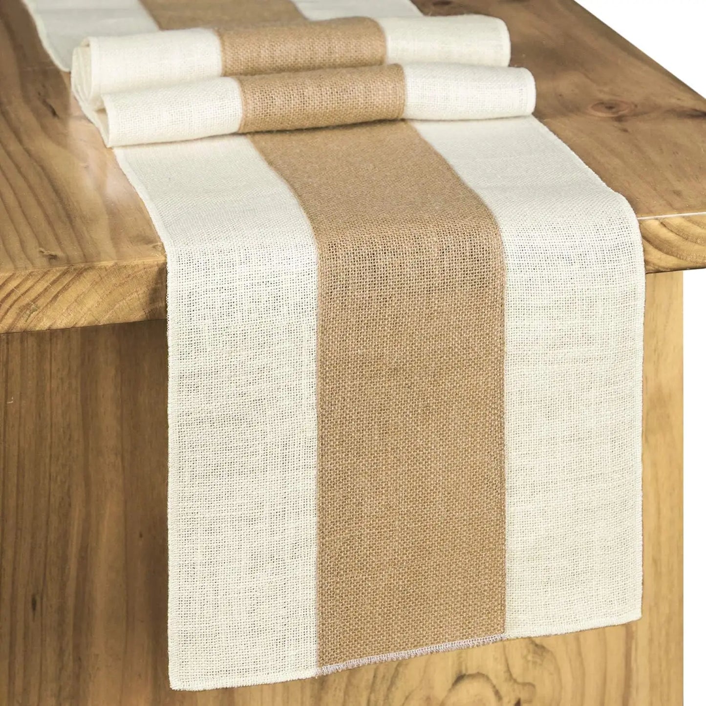 Tejesa Burlap Table Runner Long Farmhouse Table Runner Jute Runner Woven Fabric Light Colour Edge