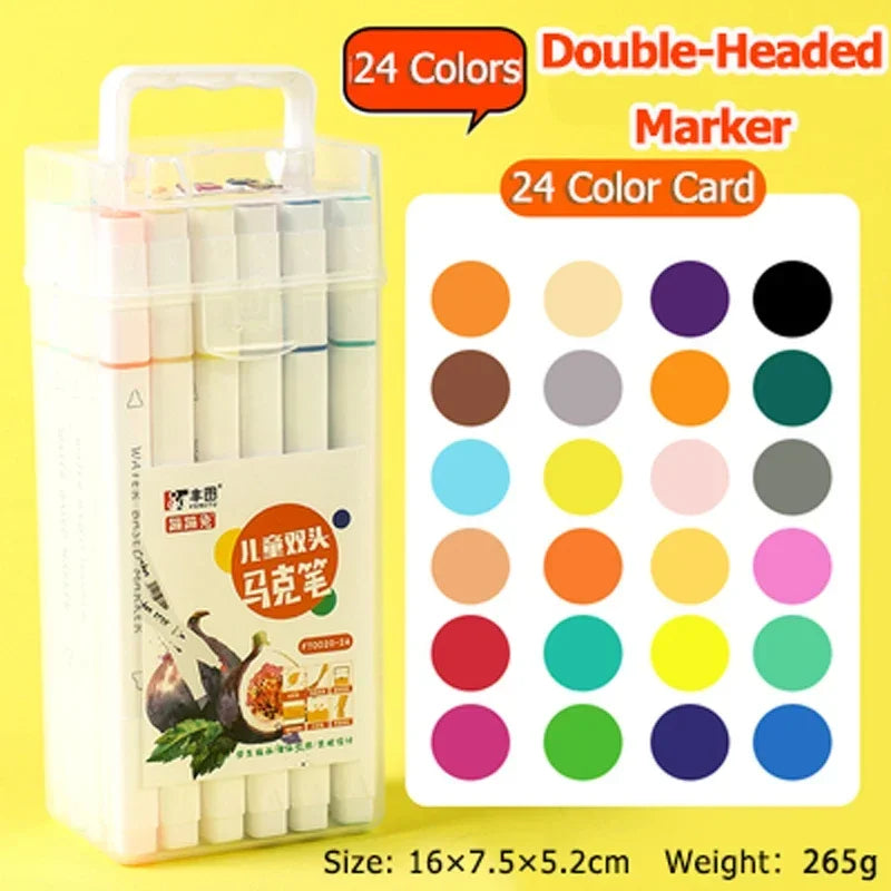 Hemasa 12/18/24/36/48 Colors Markers Set Washable Double-Headed Marker Safe Art Supplies Highlighter Pen School Stationery for Children