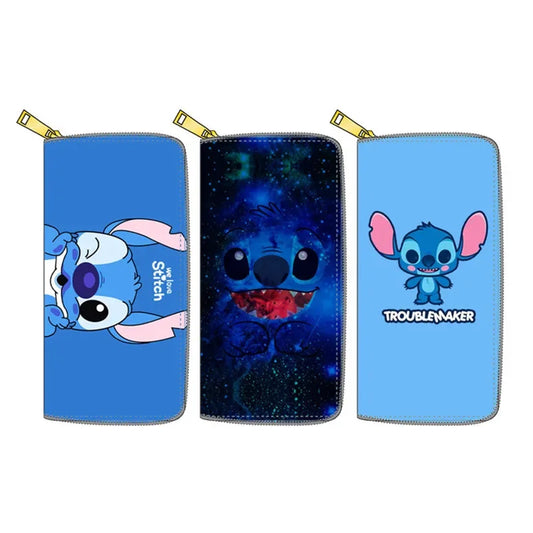 New Disney Fashion Women's  Wallet Stitch Cute Anime Wallet Boys Girls Coin Purse PU Long Zipper Card Holder Clutch Kids Gifts