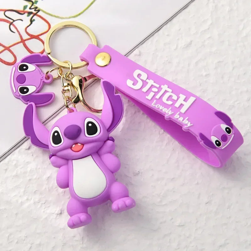 Disney Creative Cartoon 3D Silicone Stitch Pendant Keychain for Women Men Teens Backpack Bag Car Keys Accessories Gifts for Fans