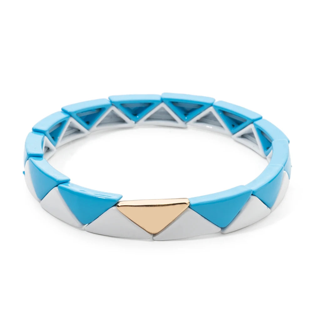 Tejesa 6.5x13mm Colorful  Triangle Enamel Elastic Beads Bracelets For Women/Girls
