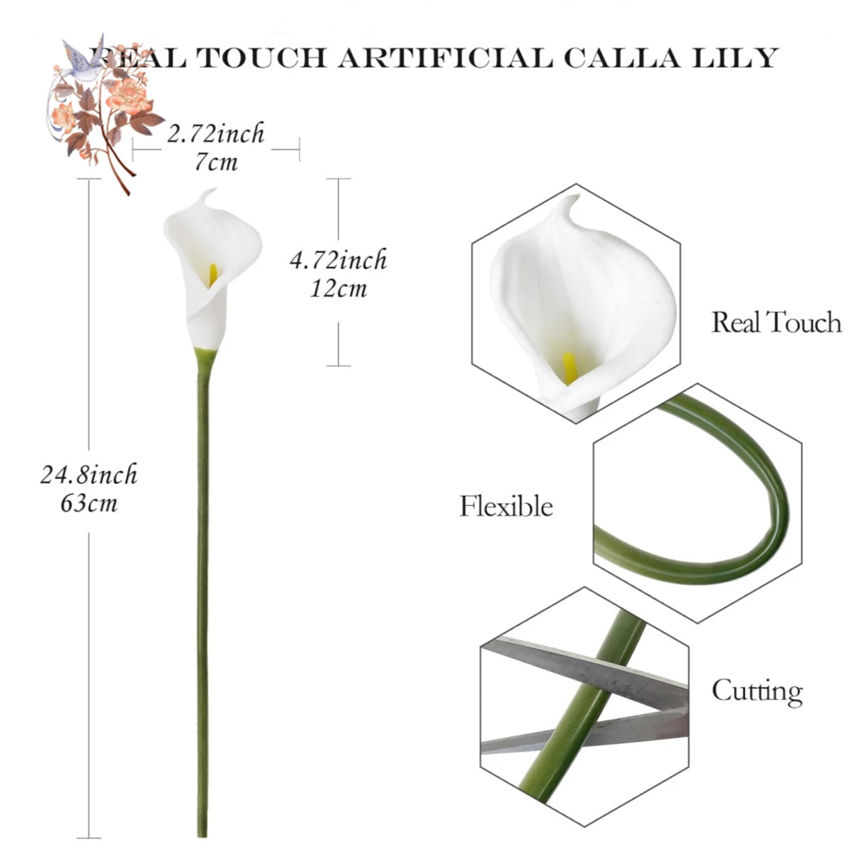10Pcs Calla Lily Bridal Fake Flowers for Bridal Wedding Bouquet Real Touch Latex Artificial Calla Lilies Flower Home Party Decor