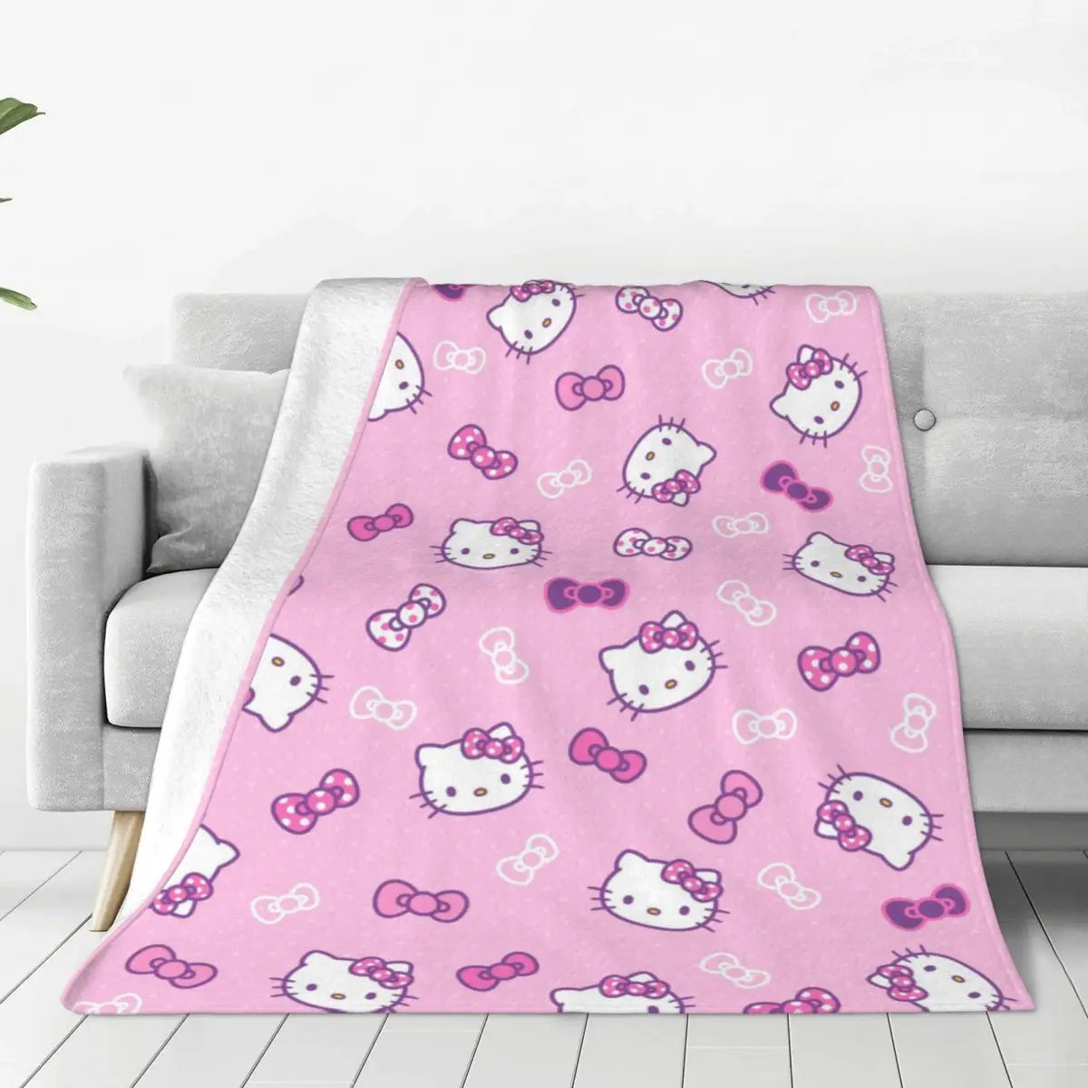 Hemasa  Pink Colour Hello Kitty   Flannel  Blanket Bedspread Sofa Bed Cover