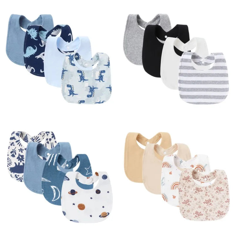 Tejesa 4Pcs Baby Bibs Burp Clothes / Newborn Saliva Towels for Girls Boys Cotton Kids Apron Infant Accessories Toddler Bibs Set
