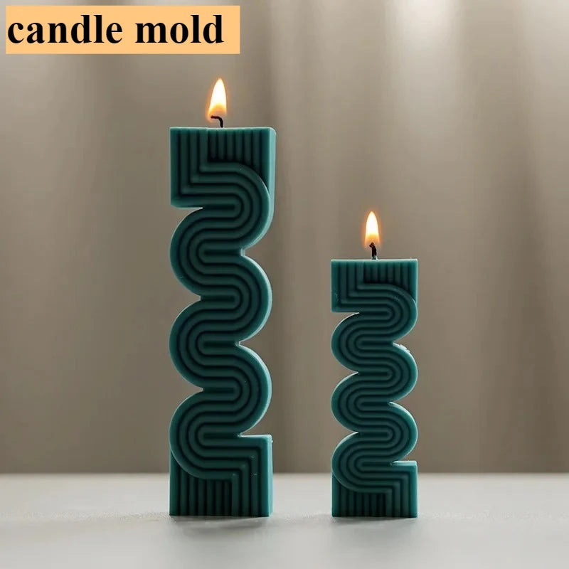Hemasa 3D Geometric Wave Stripe Shaped Candle Mold / Aromatherapy Gypsum Soap Resin Crafts Silicone Mold DIY Handmade